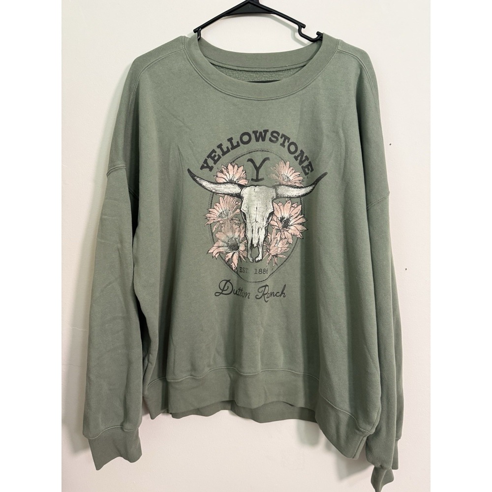 Yellowstone Dutton Ranch Women Sz XL Green Western Sweatshirt Logo Cute Cowgirl